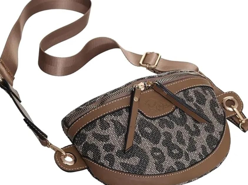 حقيبة روتيتو الفاخرة — موديل RT — 126 Leather Crossbody Bag Textured Design with Adjustable Strap — RT — 126-CAFE