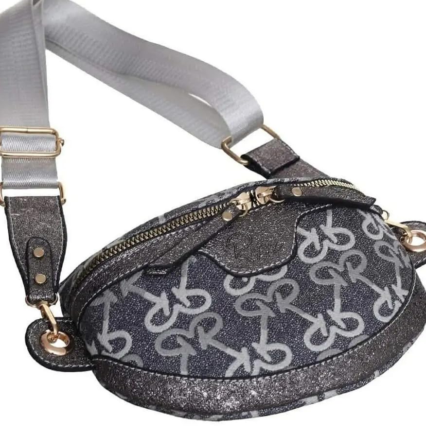 حقيبة روتيتو الفاخرة — موديل RT — 126 Leather Crossbody Bag Textured Design with Adjustable Strap — RT — 126-DARK رمادي