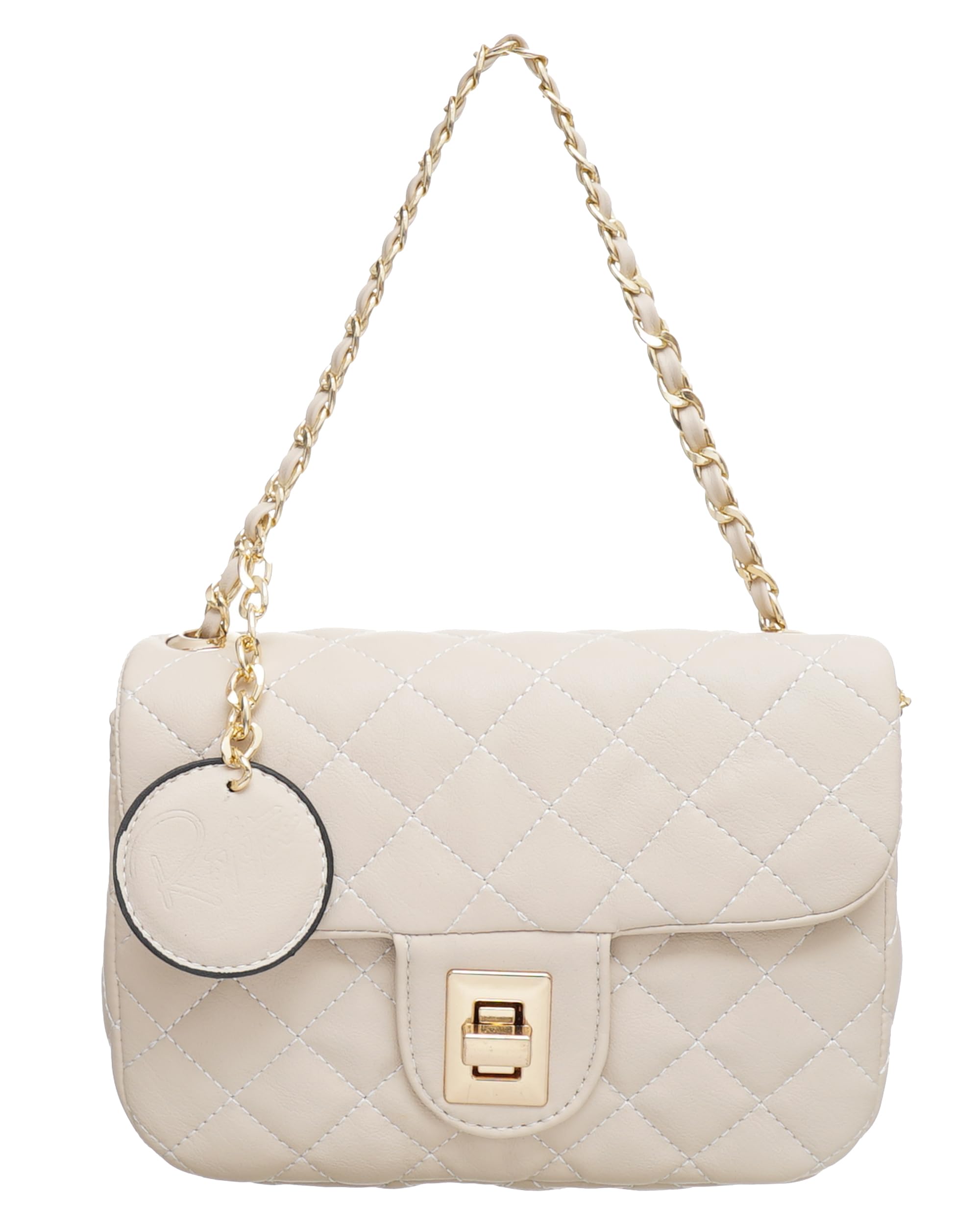 Rotitoo Women's Quilted Faux Leather Crossbody Bag, Gold Chain Strap, Black, 25 x 30 x 12 cm — Rt — 51-11