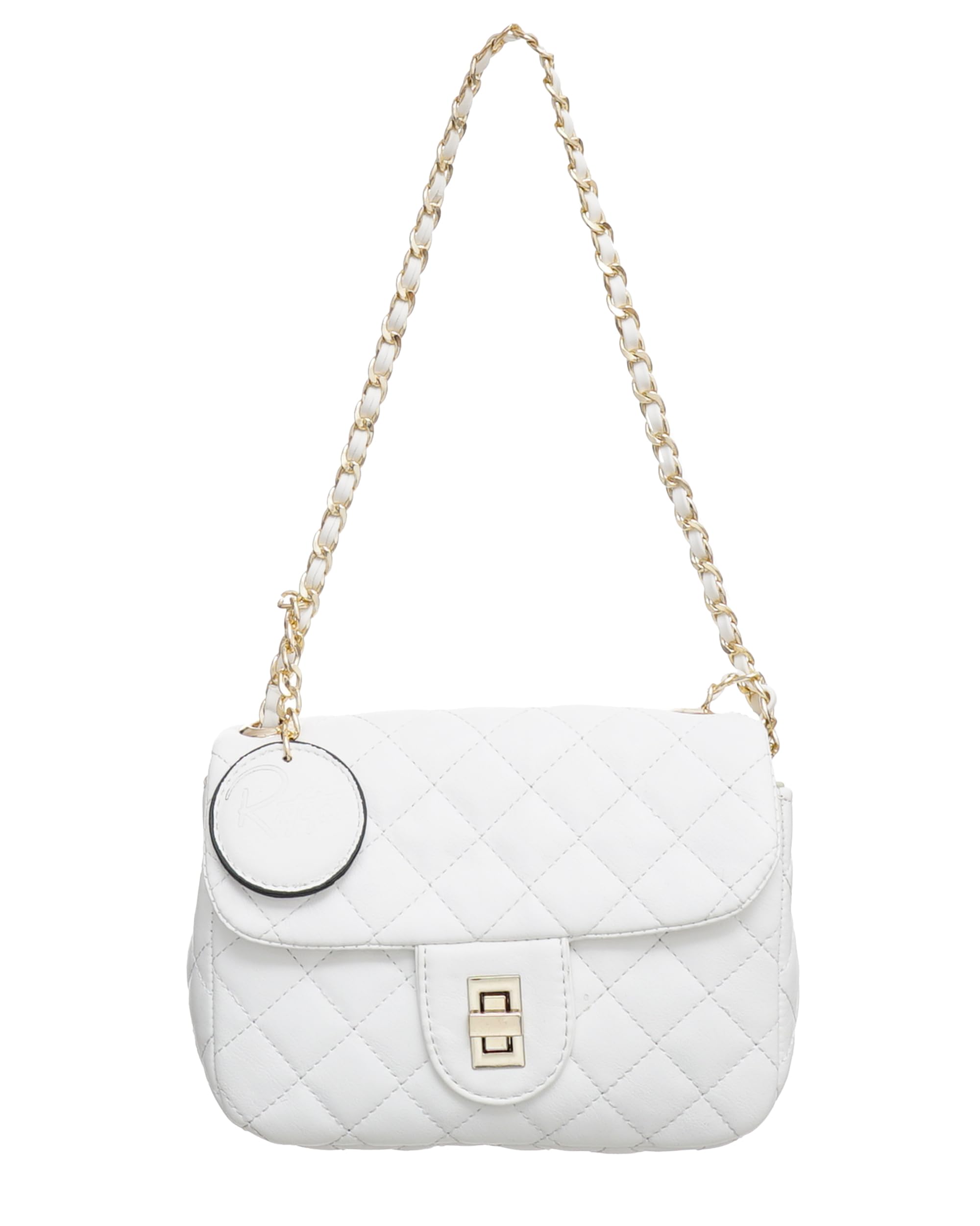 Rotitoo Women's Quilted Faux Leather Crossbody Bag, Gold Chain Strap, Black, 25 x 30 x 12 cm — Rt — 51-12