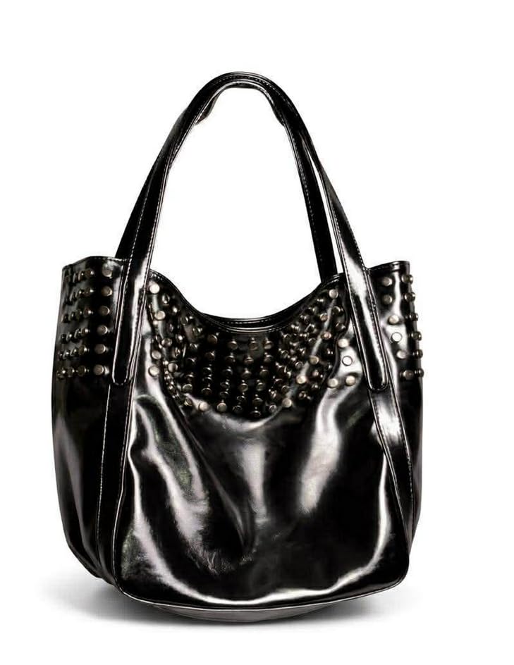 Women's Tote Bag Glossy Leather Large Shoulder Handbag with Charm